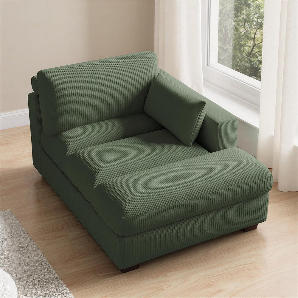 Oversized Corduroy Chaise Lounge Chair with Left Armrest & Cushion, Comfy...