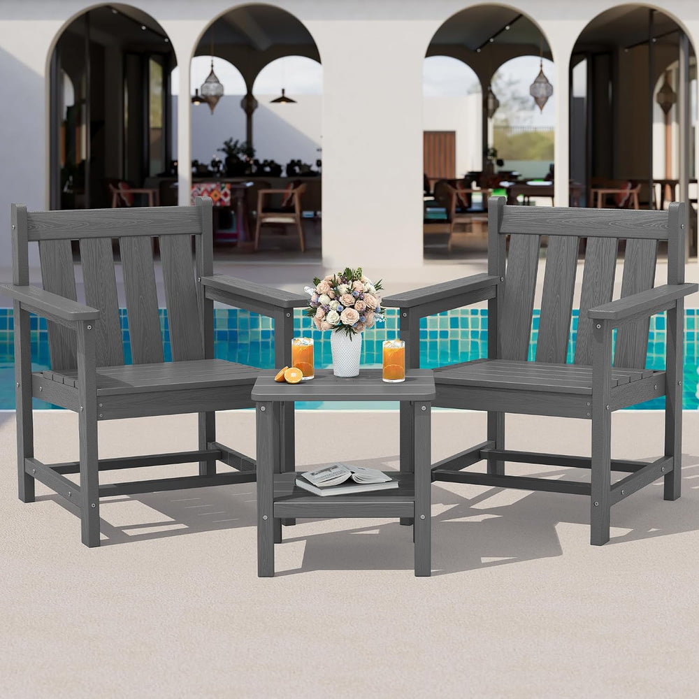 SERWALL 3 Pieces Patio Bistro Set-Outdoor Chairs with Side Table,Gray