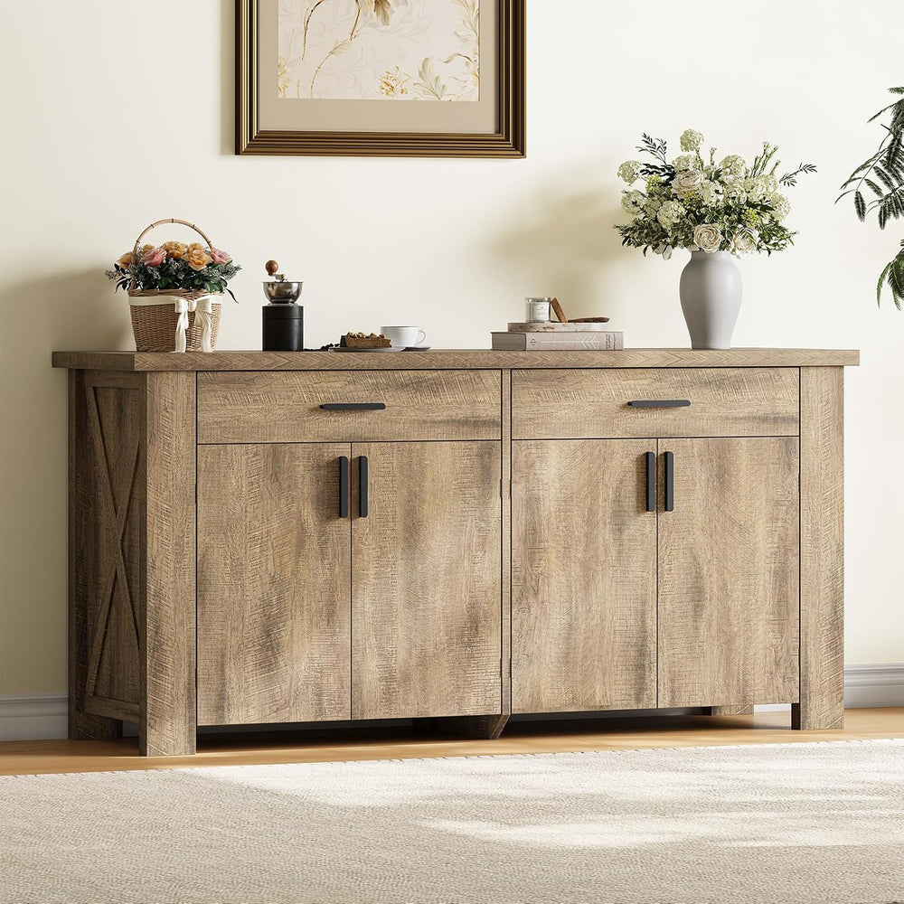 ONBRILL 61" Sideboard Buffet Cabinet with Storage & 2 Drawers, Rusti...