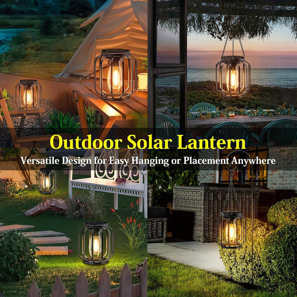 Solar Hanging Lanterns Outdoor: 2 Pack Metal Solar Hanging Lights with Hook, ...