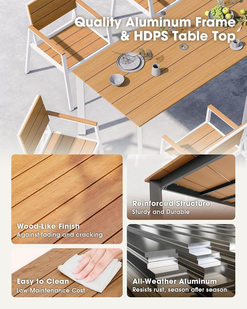 Outdoor Dining Set, Aluminum & HDPS Outdooor Table and Chairs Set