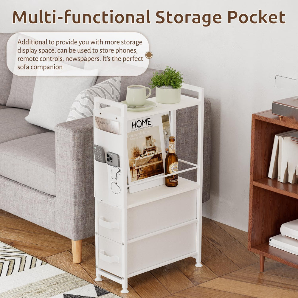 Oppro 2 Drawer Small Narrow Side End Table, Slim Nightstand with Wheels