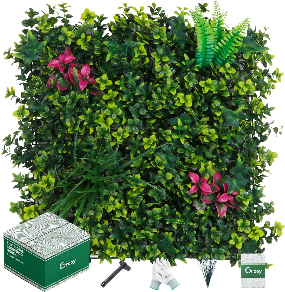 Grooy Artificial Boxwood Panels, 8PCS 20"x20" Fake Grass Wall Decor