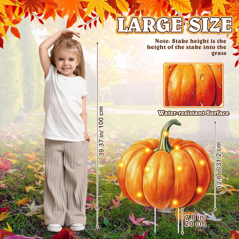 10 Pcs Fall Thanksgiving Lighted Pumpkin Yard Sign Stake Decor