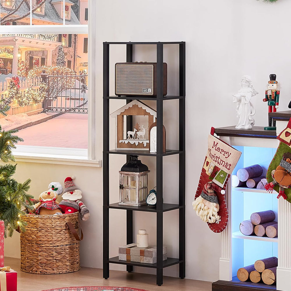 YUFAM 5 Tier Tall Narrow Bookshelf, Skinny Bookcase, Wooden Shelf, Black