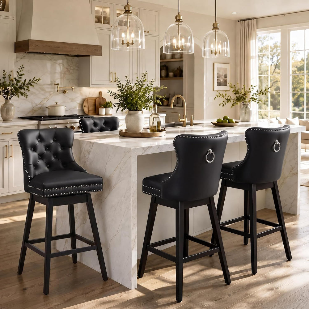 Black Swivel Bar Stools Set of 2, 30 Inch Counter Height Chairs