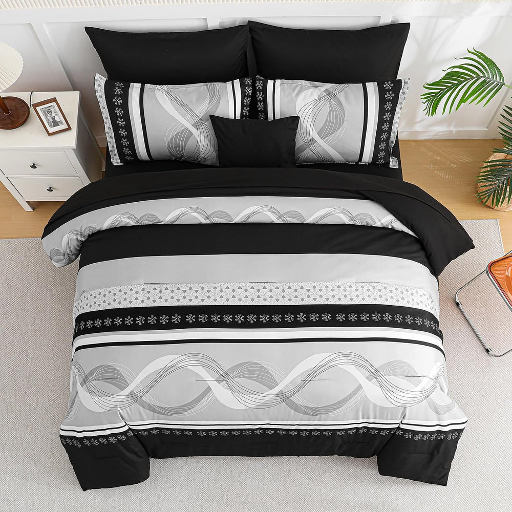 Anibedding Black Comforter Set King Size,8 Pieces Boho Bed in a Bag Patchwork...