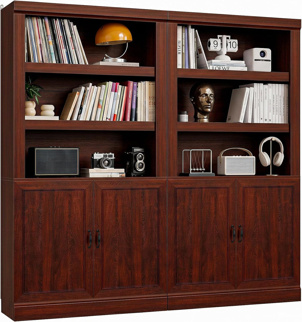 Unikito 71" Tall Bookshelf with Doors and Adjustable Shelves, 2 Pack