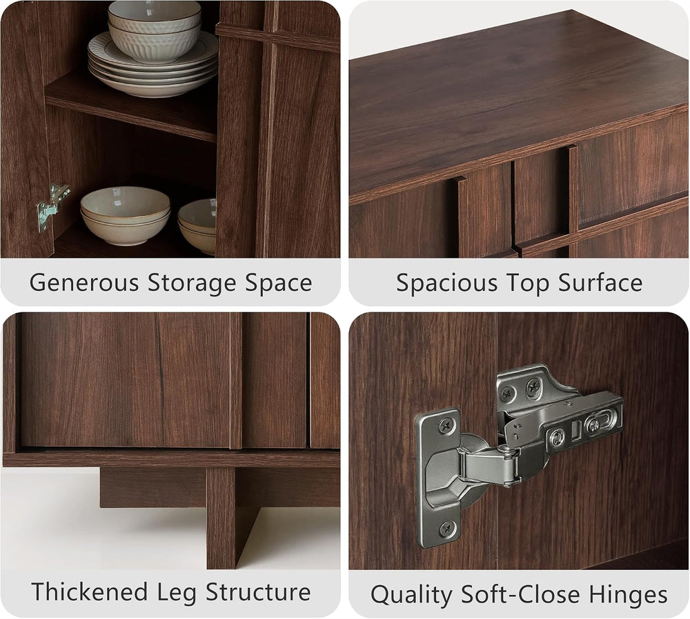 63" Sideboard Buffet Cabinet, Skeleton Lines Design, Walnut