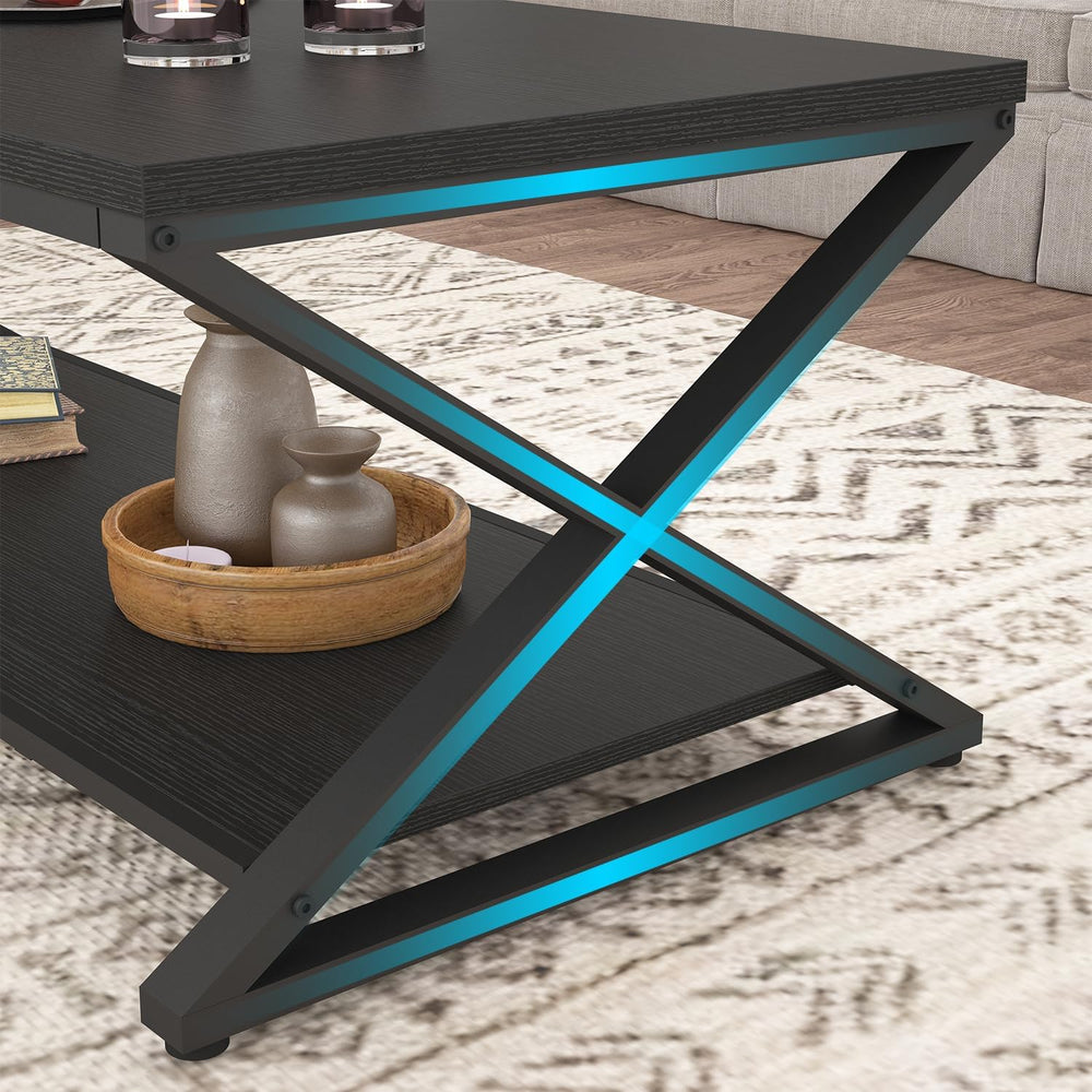 HSH 39" Rectangle Coffee Table with Storage for Living Room, Black Oak