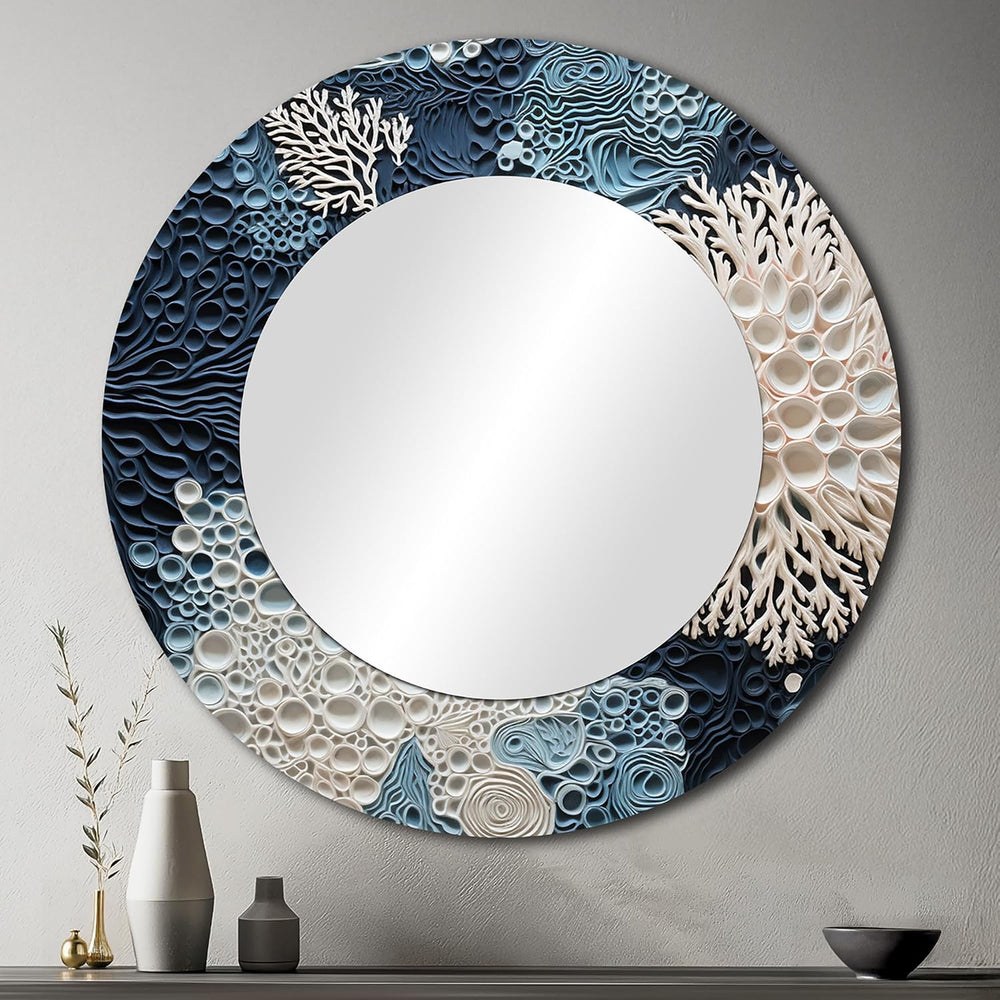 Coastal Wall Mirror, Round Beach Wall Mirror, Under Water Blue and White Cora...