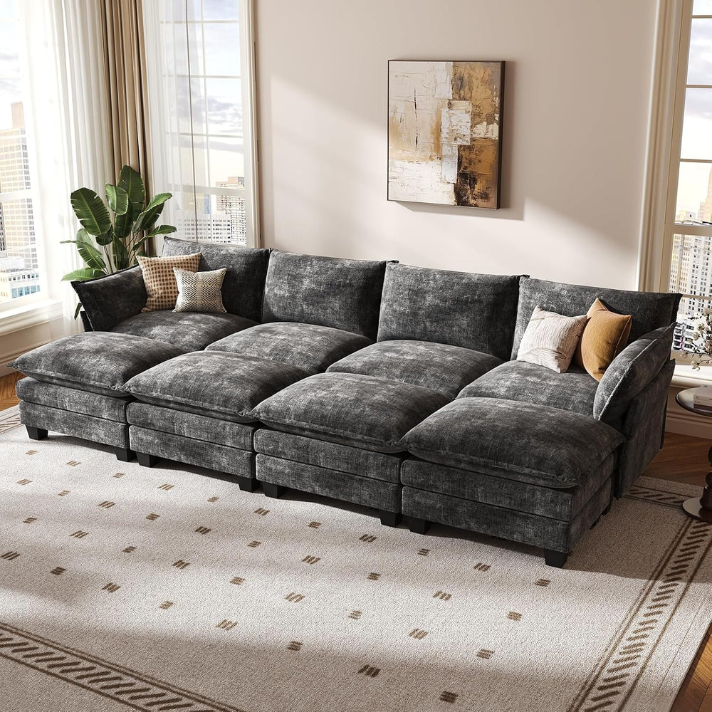 KKL 120" Huge Modular Sectional Sofa Bed, 8 Seater Convertible J/L/U-Sha...