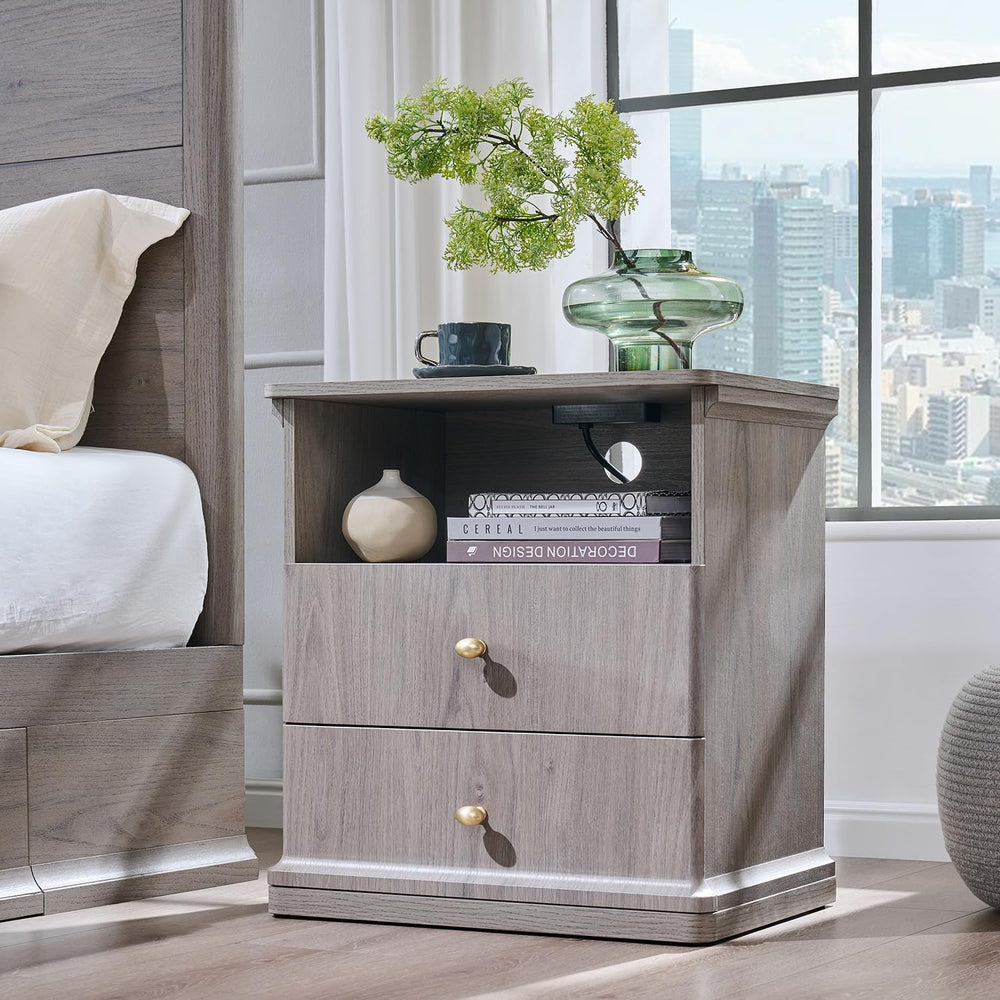 23.6" Tall Modern Nightstand Set of 2, Wood Bedside Table, Light Grey