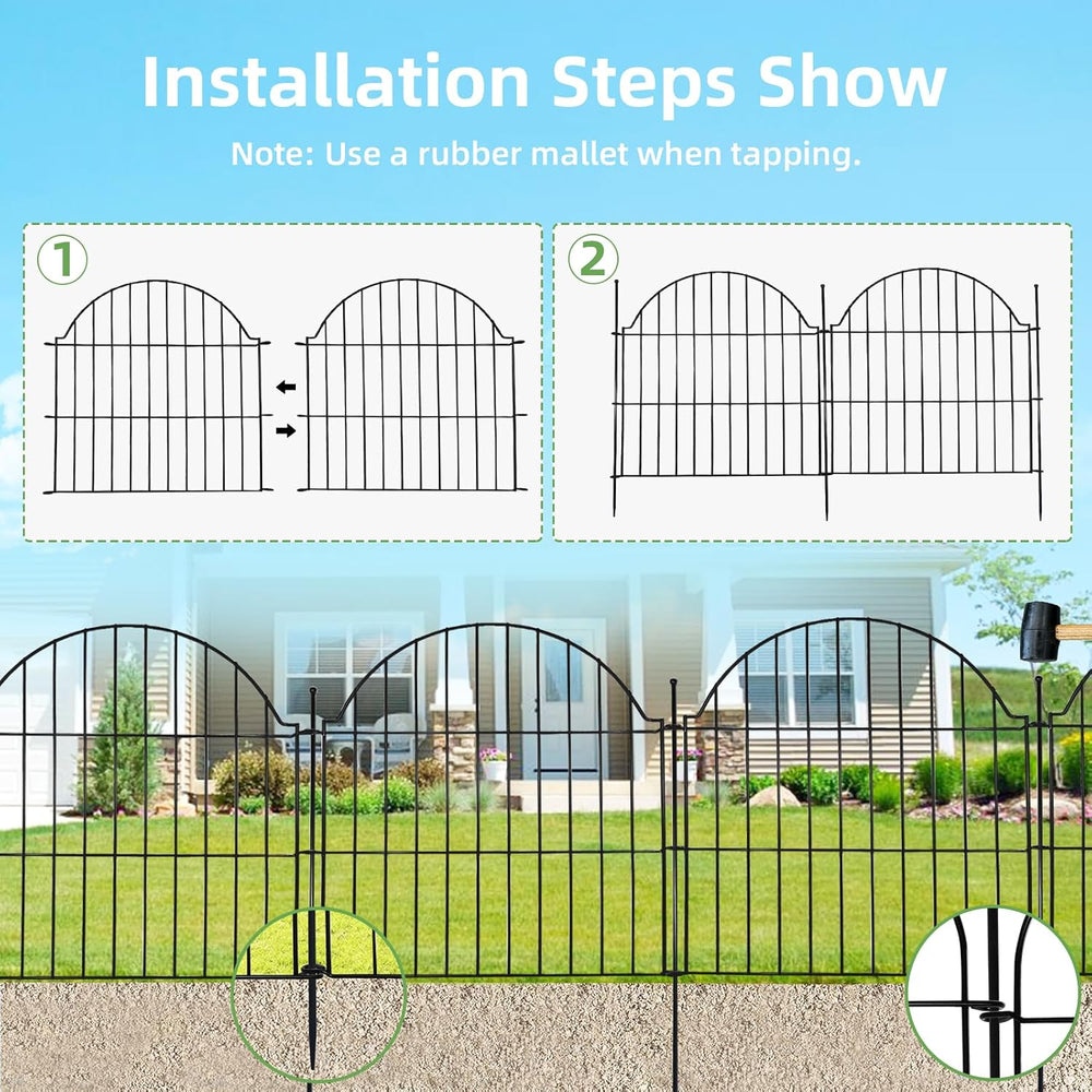 10 Panels No Dig Decorative Outdoor Garden Fence, 24in (H) x20ft (L)