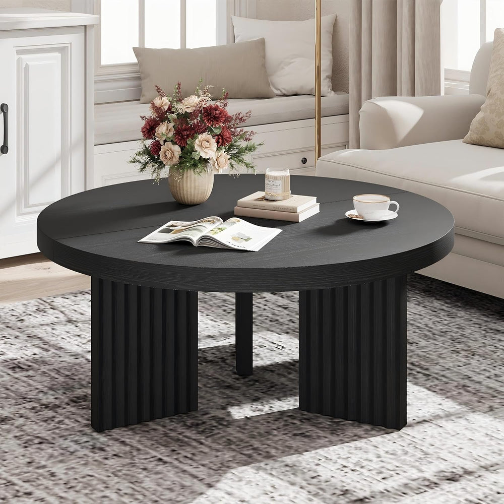 IDEALHOUSE Round Coffee Table, 33.5" Circle Center Table with Fluted Leg...