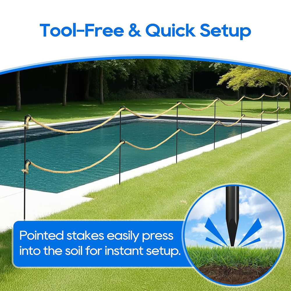 6 Packs 42" Tall Metal Rope Stakes with Pointed Ends