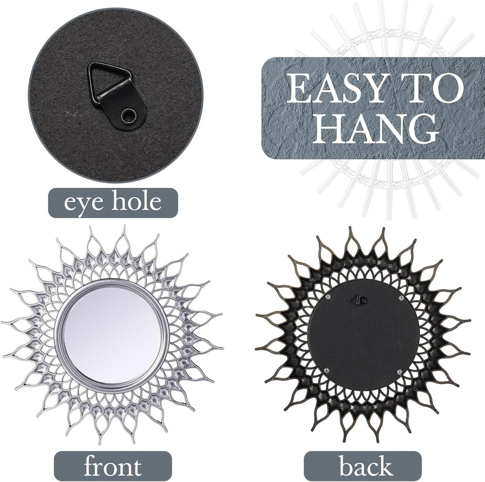 Namalu 6 Pcs Sunburst Round Mirror for Wall Decor, Classic, Silver