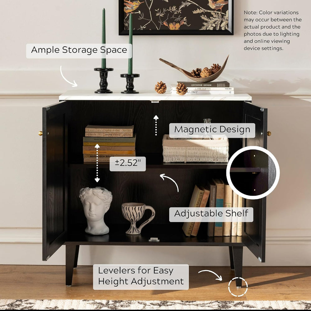 EYYTHUNG Black Accent Cabinet Set of 2, Modern Storage Sideboard Buffet with ...