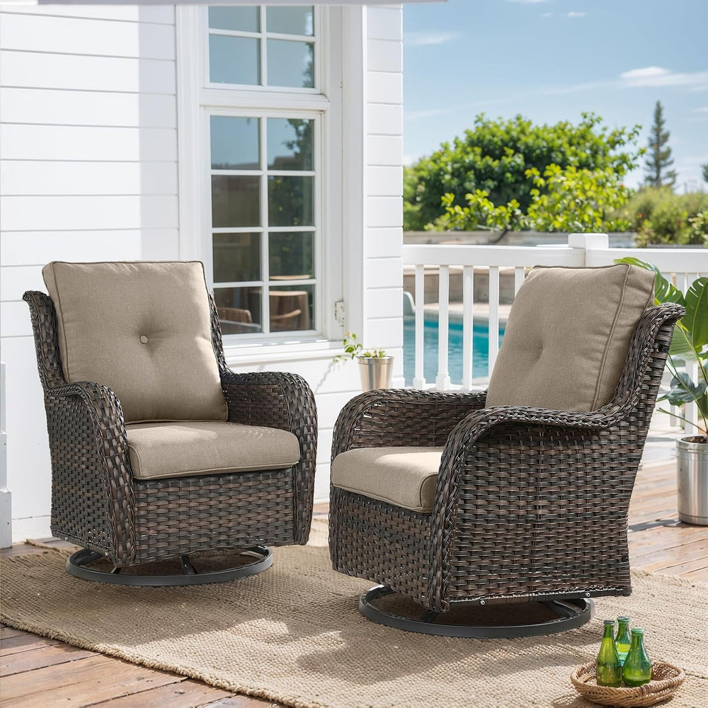 HUMMUH 6 Piece Wicker Patio Conversation Set, Swivel Rockers & Sofa