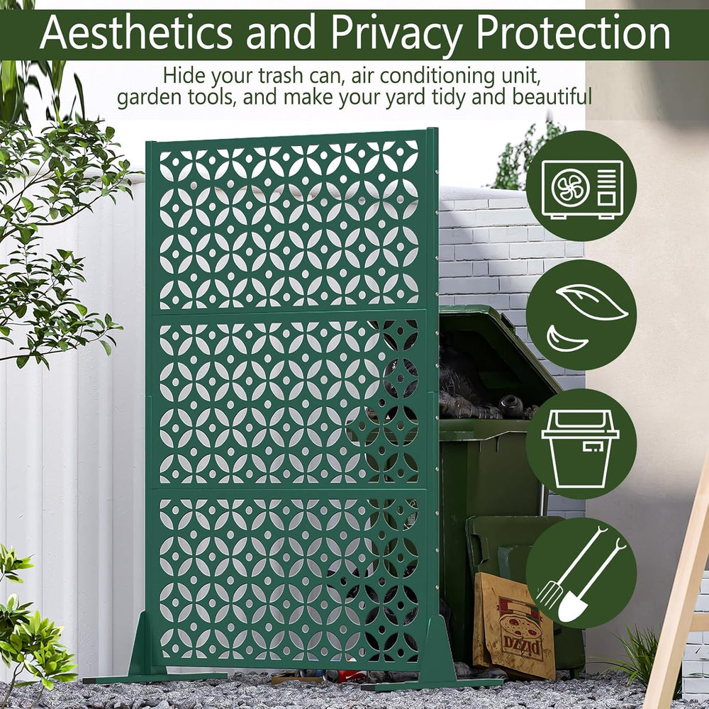 72" Outdoor Privacy Screen, Freestanding Metal Fence Panel for Patio Deck