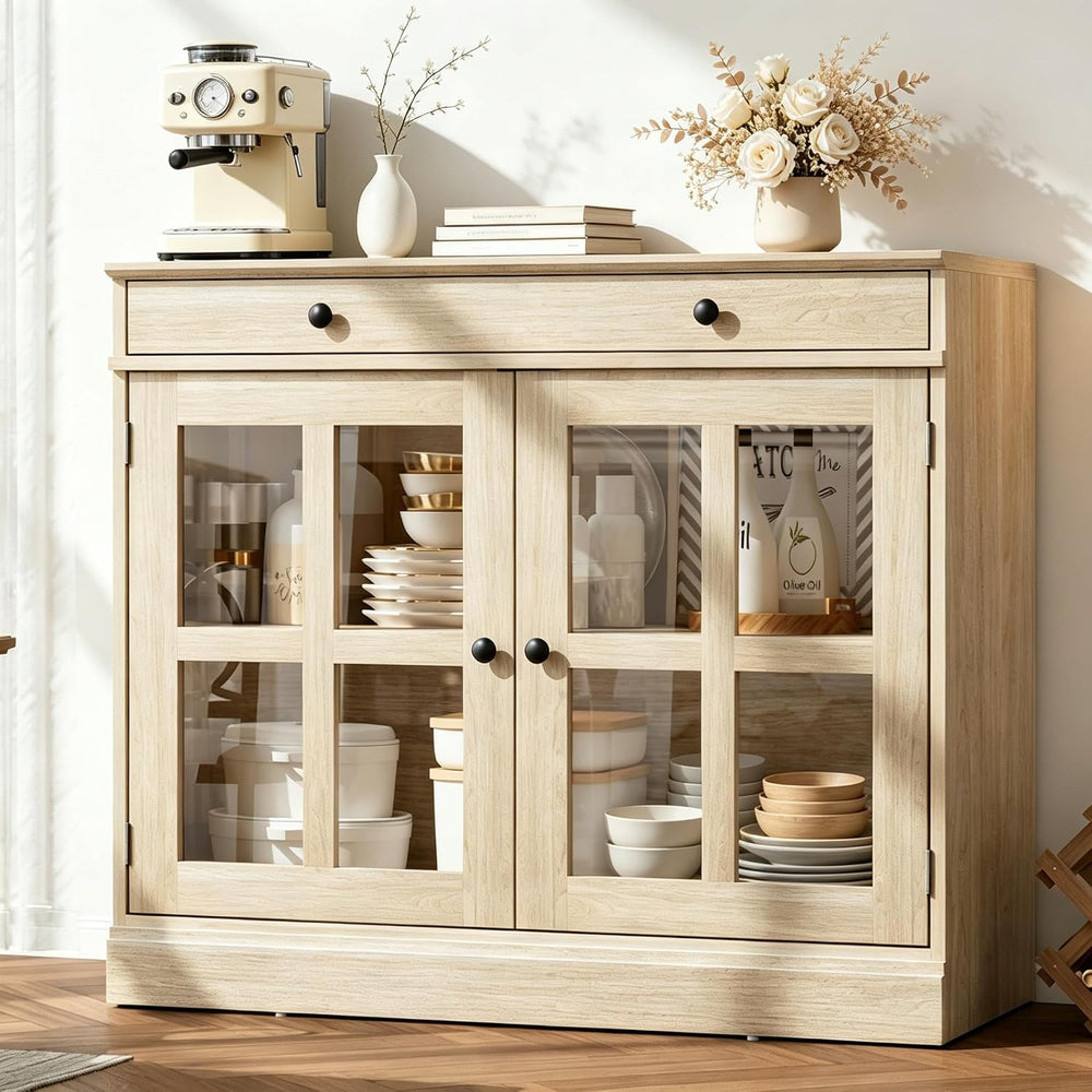 Garvee Sideboard Buffet Cabinet with Glass Doors and Adjustable Shelves