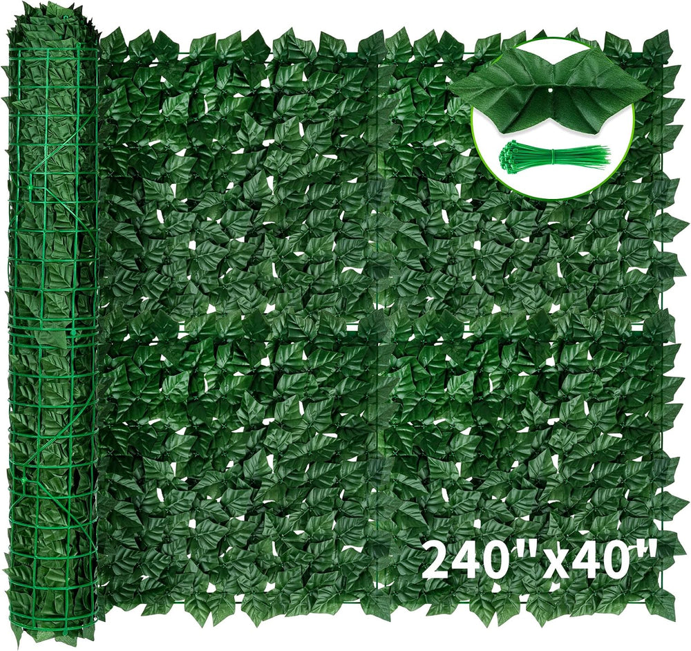 Artificial Ivy Privacy Screen Fence Panel, 240 x 40 in, 2400 Dense Leaves