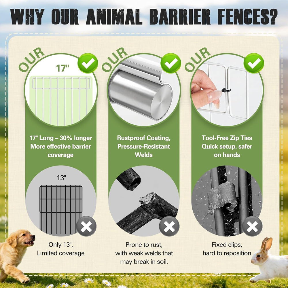 HIHADUUM 20Ft(L) X 13Inch(H) Animal Barrier Fence - 14 Pack White Garden Fenc...