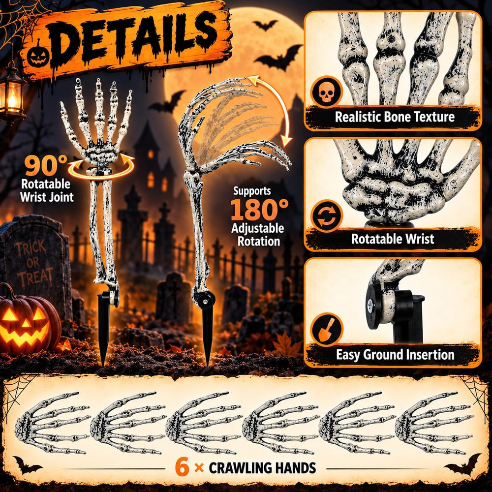 12 Pack Halloween Decorations Outdoor Skeleton Hands and Arms Yard Stakes, Re...