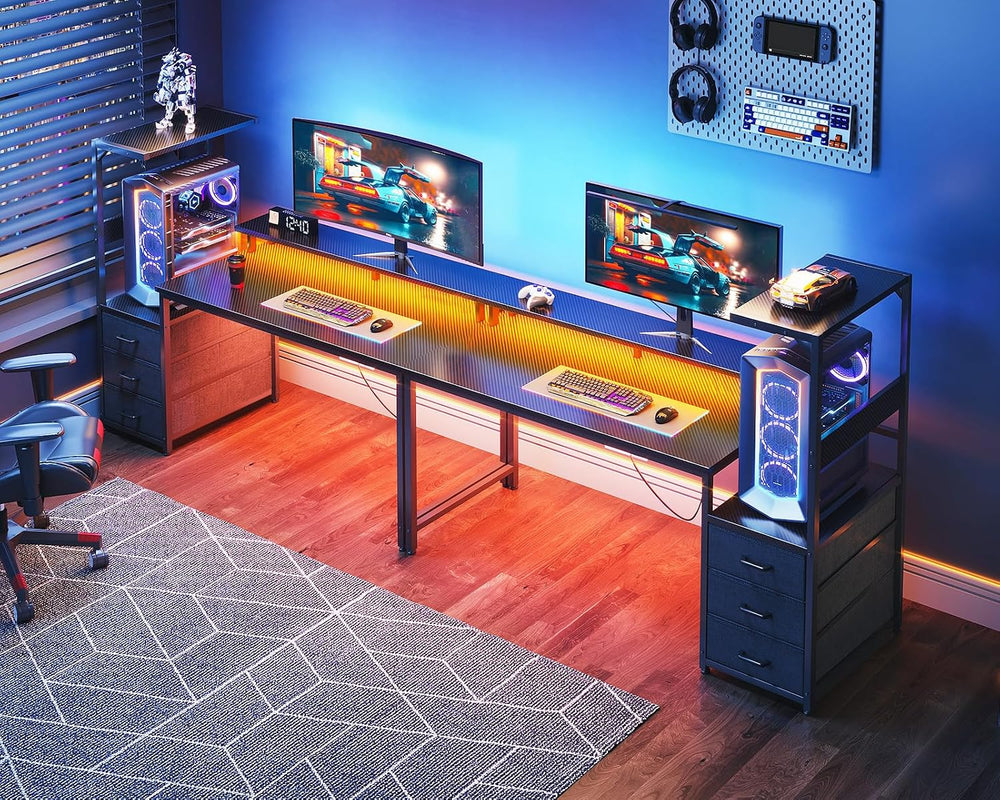 AODK Gaming Desk w/PC Showcase Stand, 59" Reversible, RGB LED