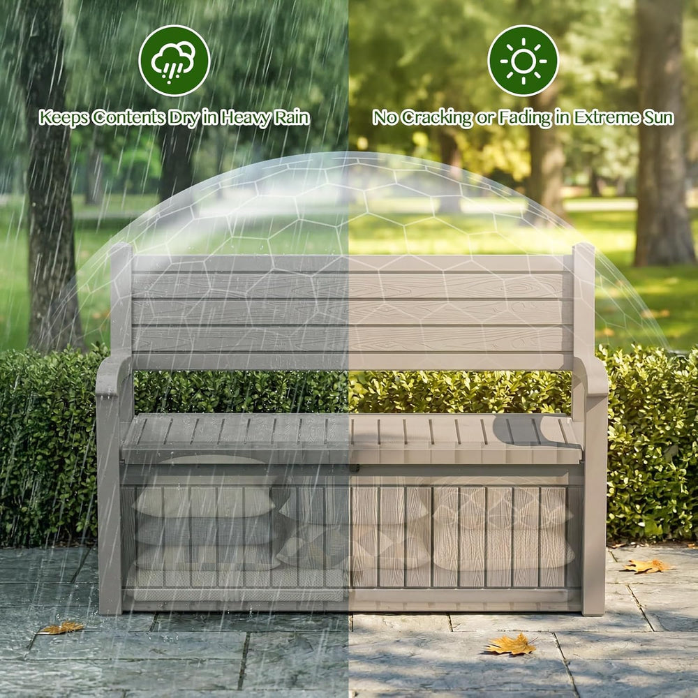 120 Gallon Outdoor Storage Bench Lockable, Grey