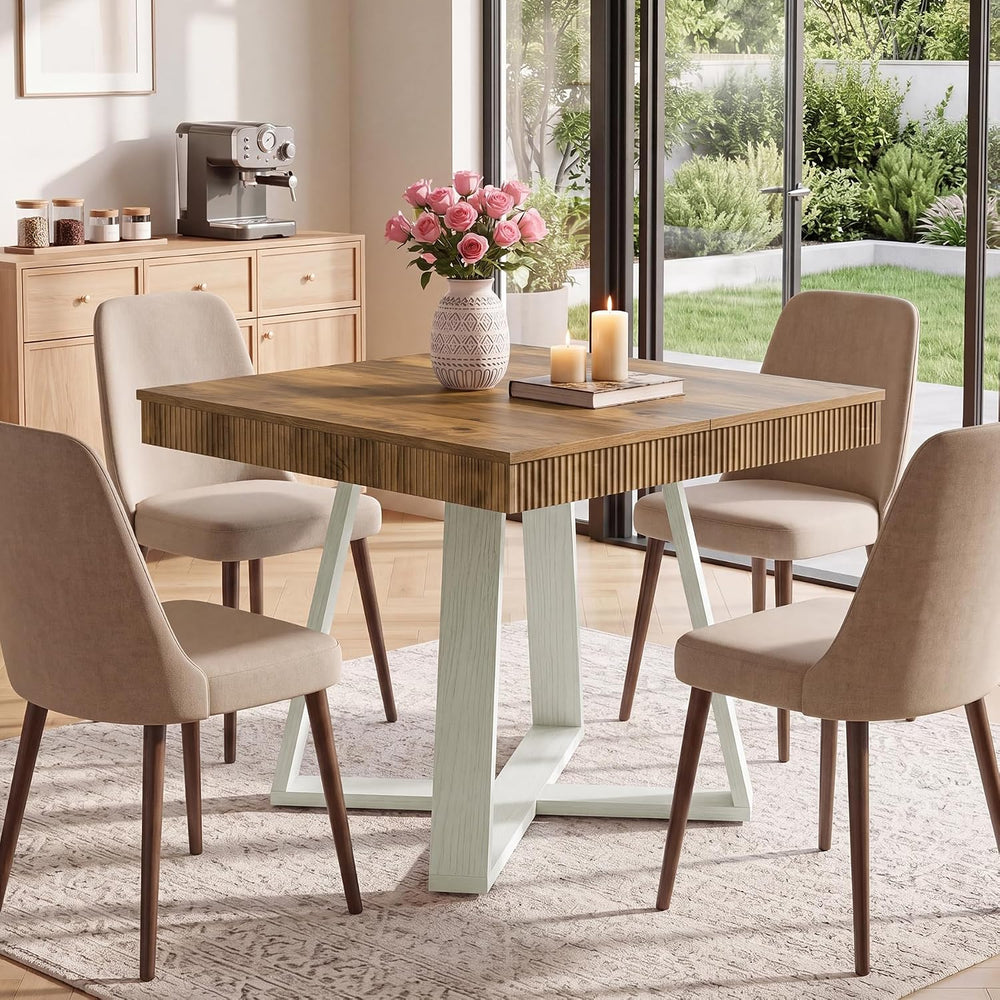 Tribesigns 31.5" Square Dining Table for 4, White & Brown