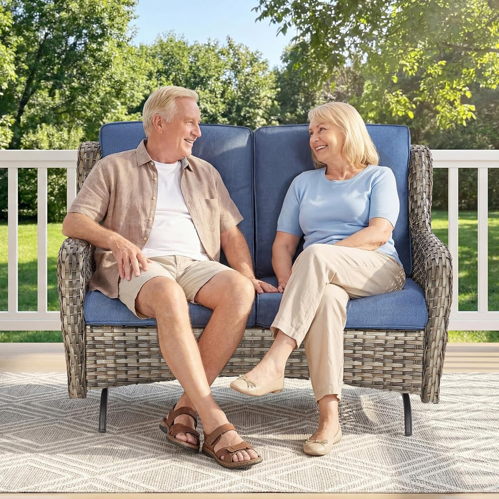 Patio Loveseat Sofa, Outdoor Wicker Loveseat with Luxury Thick Cushion, All-W...