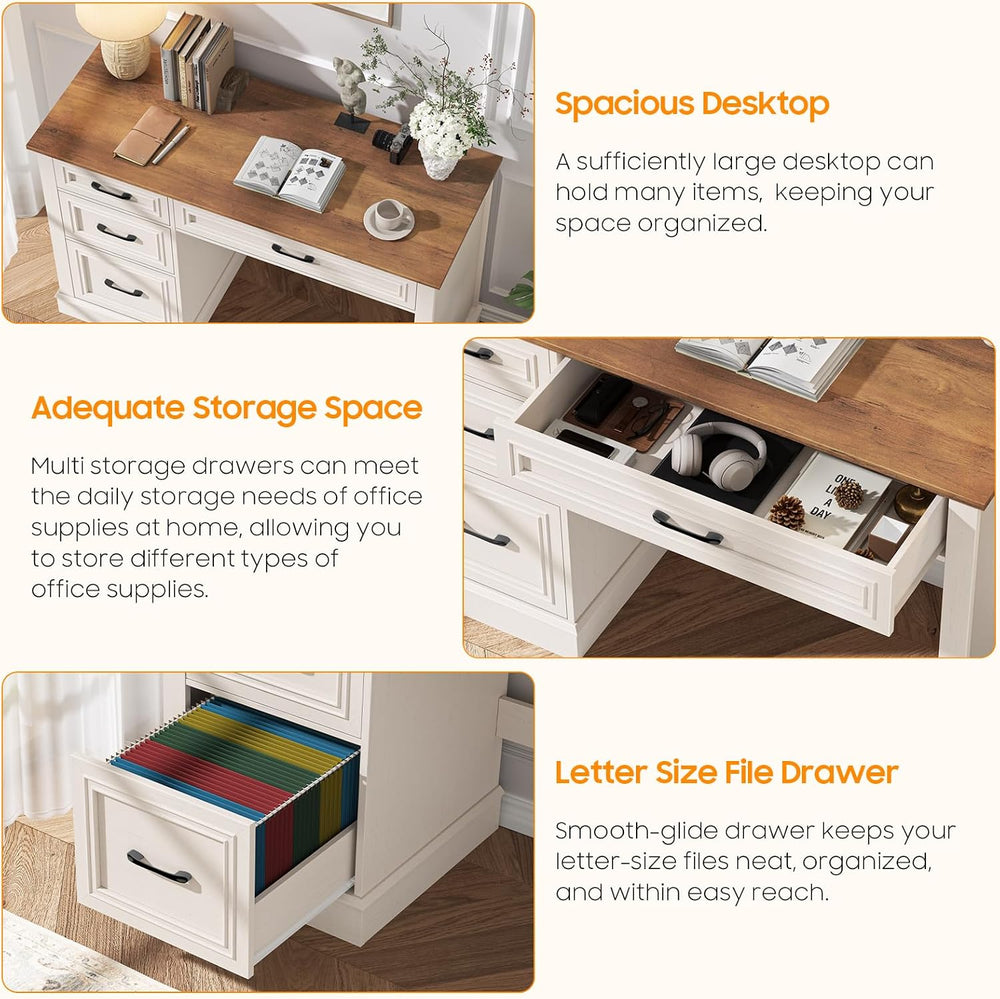Vabches Farmhouse 47" Executive Desk with 3 Drawers, Unique White