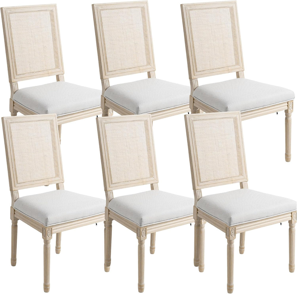 chairus Farmhouse Dining Chairs Set of 6, Rectangle Rattan Back French Countr...