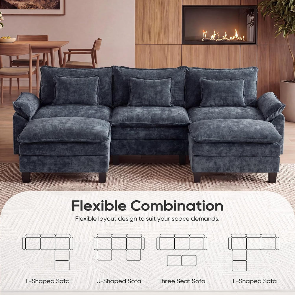 URRED Oversized Modular Sectional Sofa,Blue:122" U Shaped