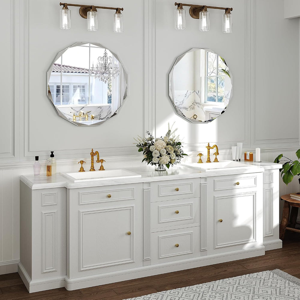 Krymnar 30x30 Inch Round Beveled Bathroom Mirror, Circle Frameless Copper-Fre...