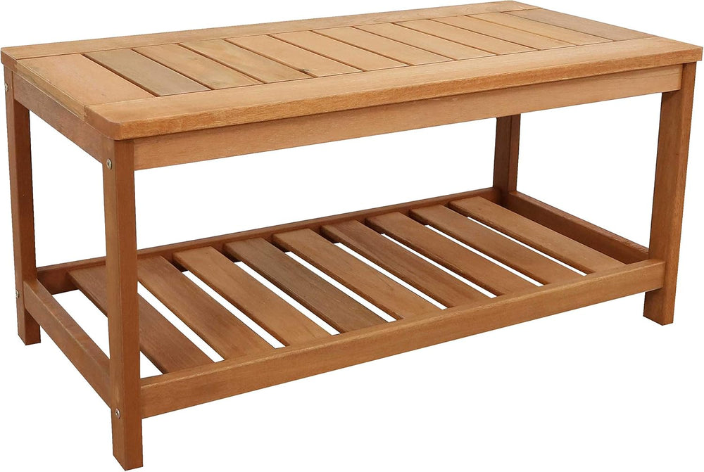 Sunnydaze Meranti Wood Patio Coffee Table with Storage, 35” W, Rectangular