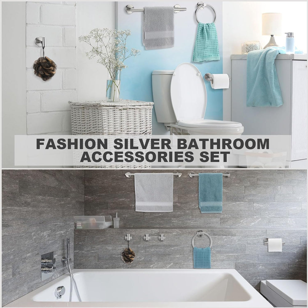 Gisafai 15 Pcs Silver Bathroom Accessories Hardware Set Towel Racks