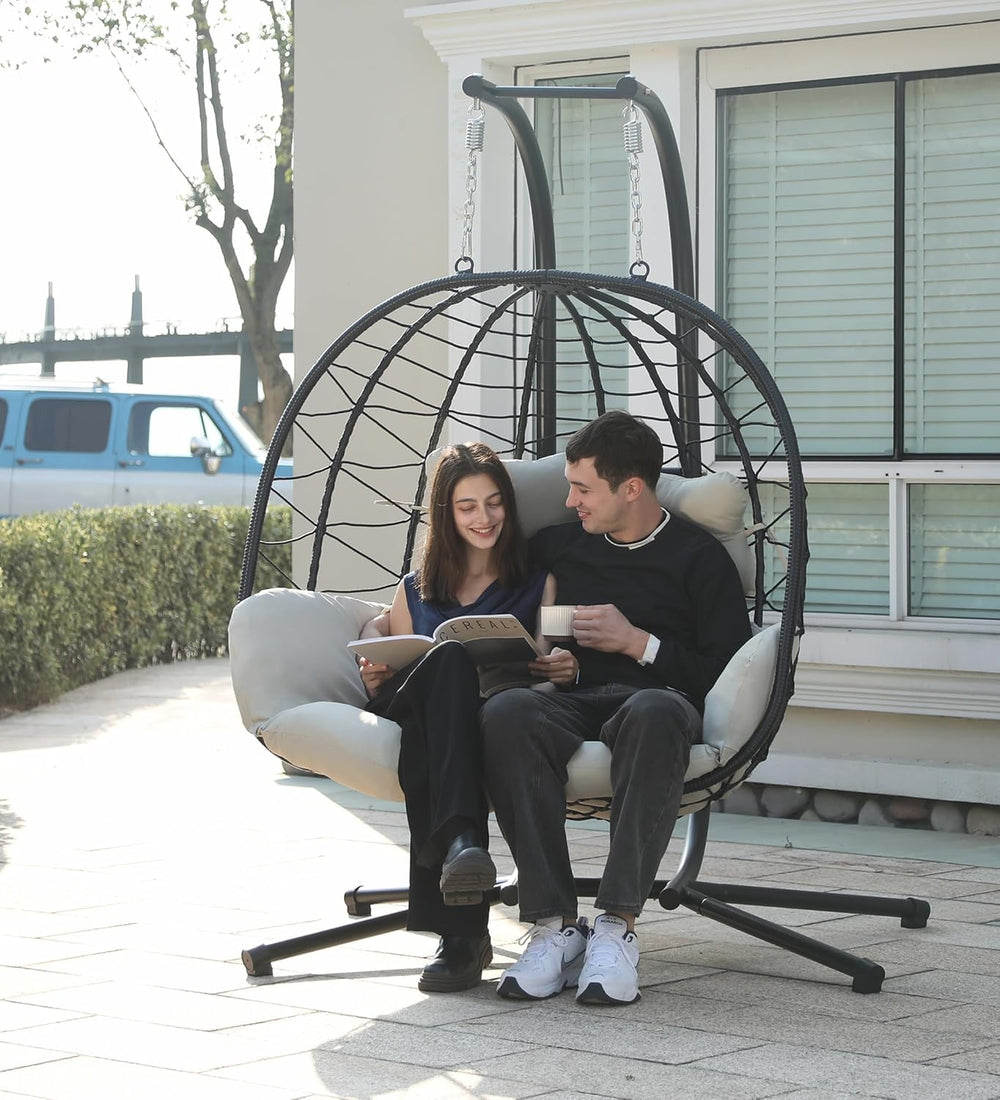 Double Egg Chair with Stand Hammock Swing Chair Foldable Hanging Loveseat, UV...