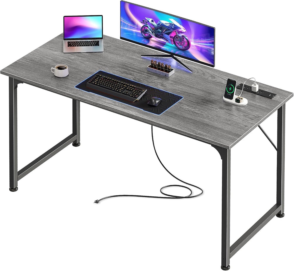 PRAISUN 47 X 20 Inch Computer Desk, Power Outlets, USB-C, Grey