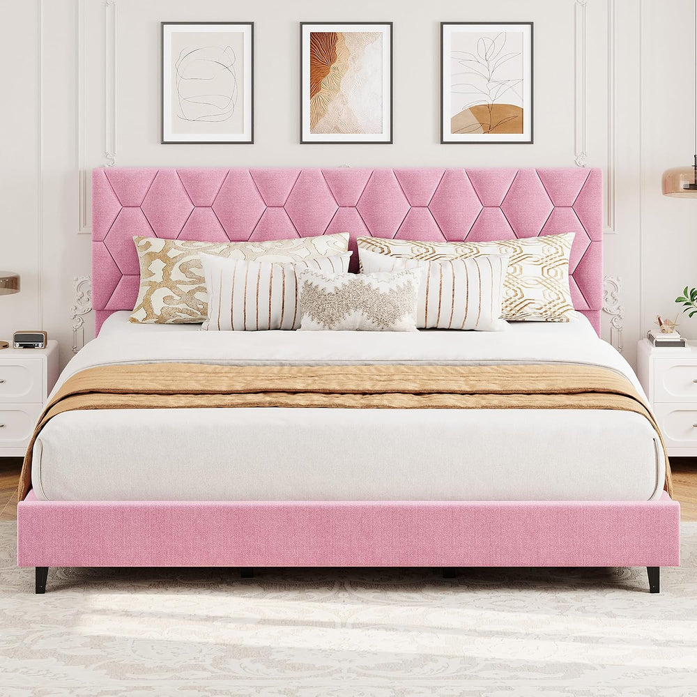 GAOMON King Size Platform Bed Frame with Adjustable Upholstered Headboard
