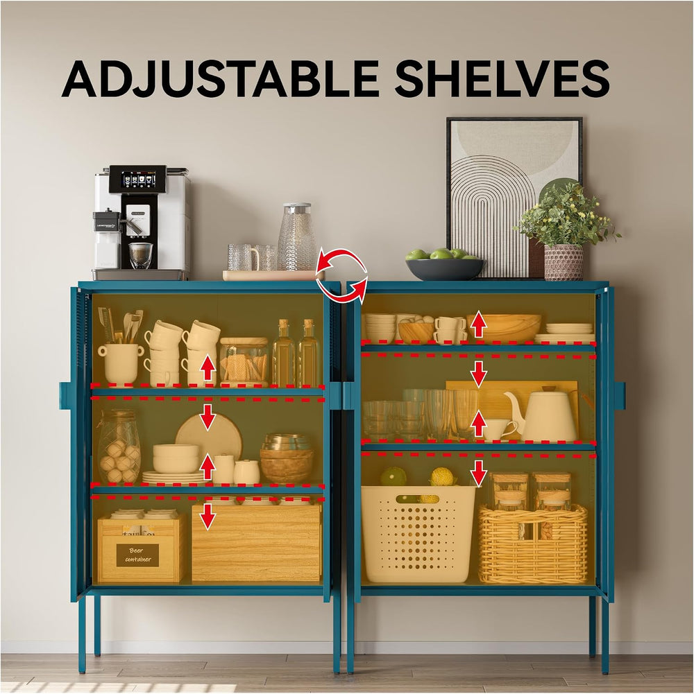 COFaR Peacock Blue Metal Cabinet, 47”H Modern Sideboard with Adjustable Shelv...
