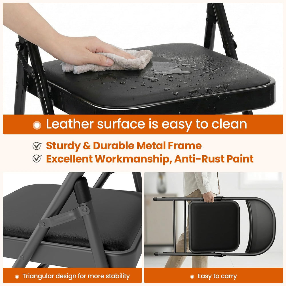 Black Padded Folding Chairs 12 Pack with PU Cushion and Back