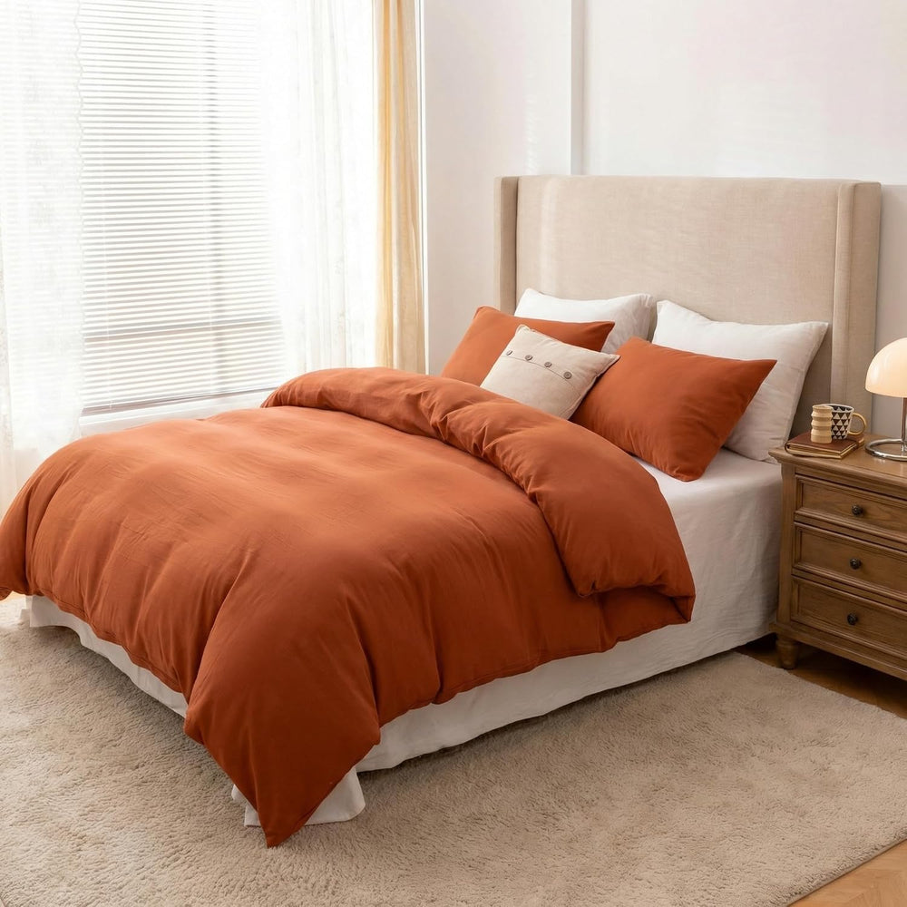 HeimenAogo Egyptian Cotton Duvet Cover Set King, Ultra Soft and Breathable Co...
