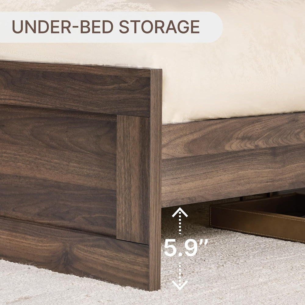 KISLOT Wood Bed Frame with Headboard and Footboard, Walnut, Full