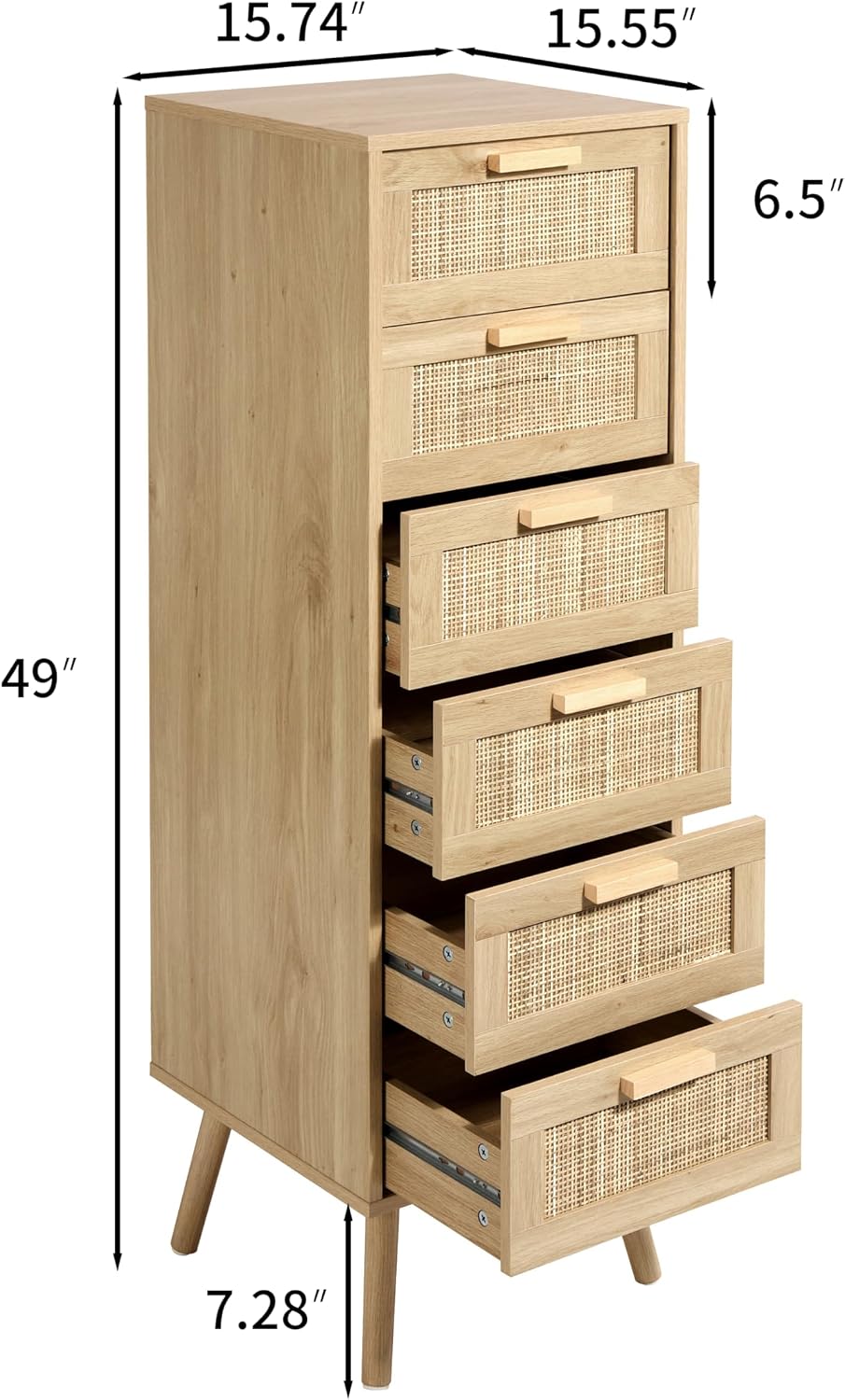 Finnhomy Rattan Dresser for Bedroom, Tall Dresser with 6 Hand Made Rattan Dec...