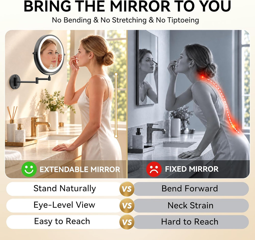 Auxmir 9″ 5000mAh 1X/30X Wall Mounted Lighted Magnifying Makeup Mirror
