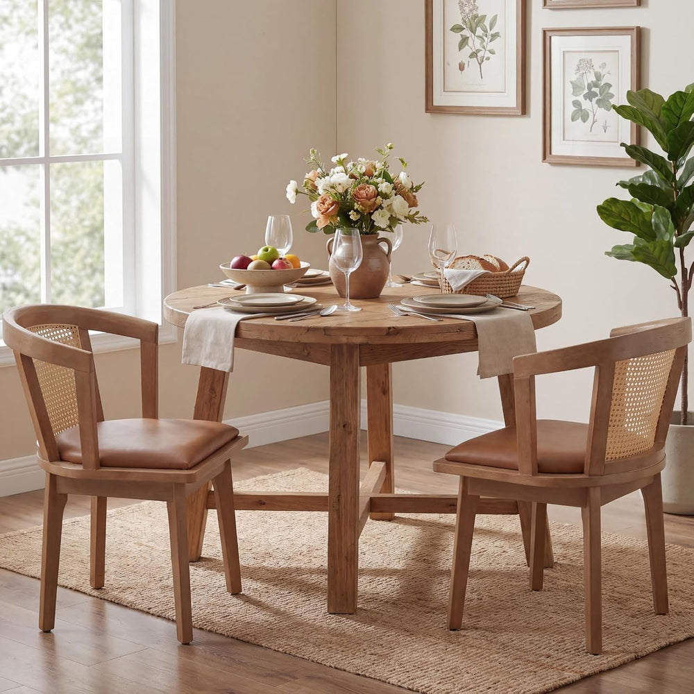 EALSON Rattan Mid Century Dining Chairs Set of 2 Modern Farmhouse Wooden Dini...