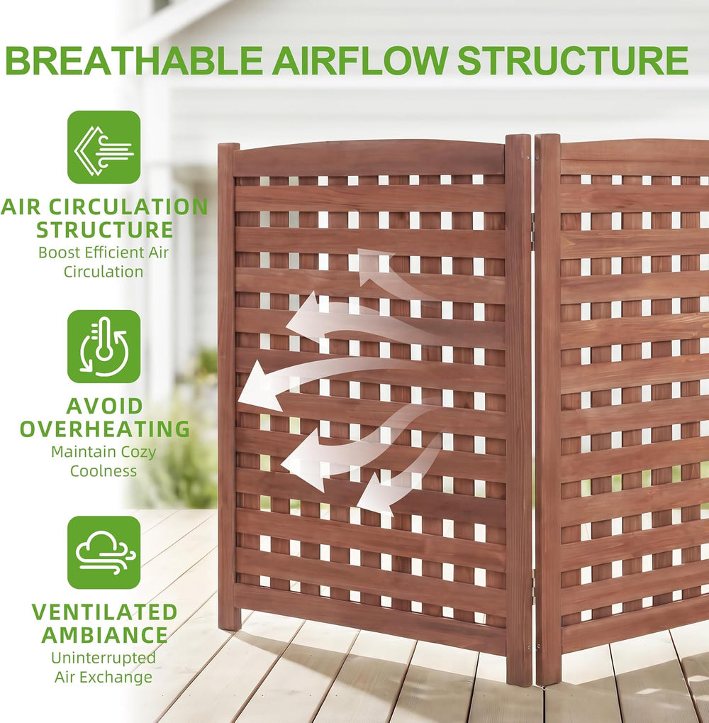 3-Panel Outdoor Air Conditioner Fence Screen, Outside Wood Privacy Fence, Tra...