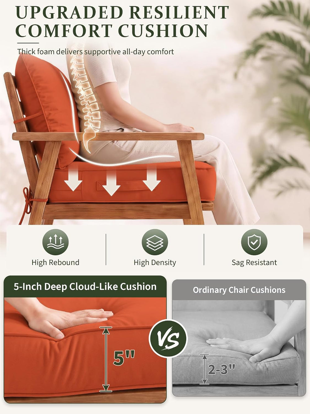 Outdoor Seat Chair Cushion Set of 1,22x24 Inch Waterproof Cushions